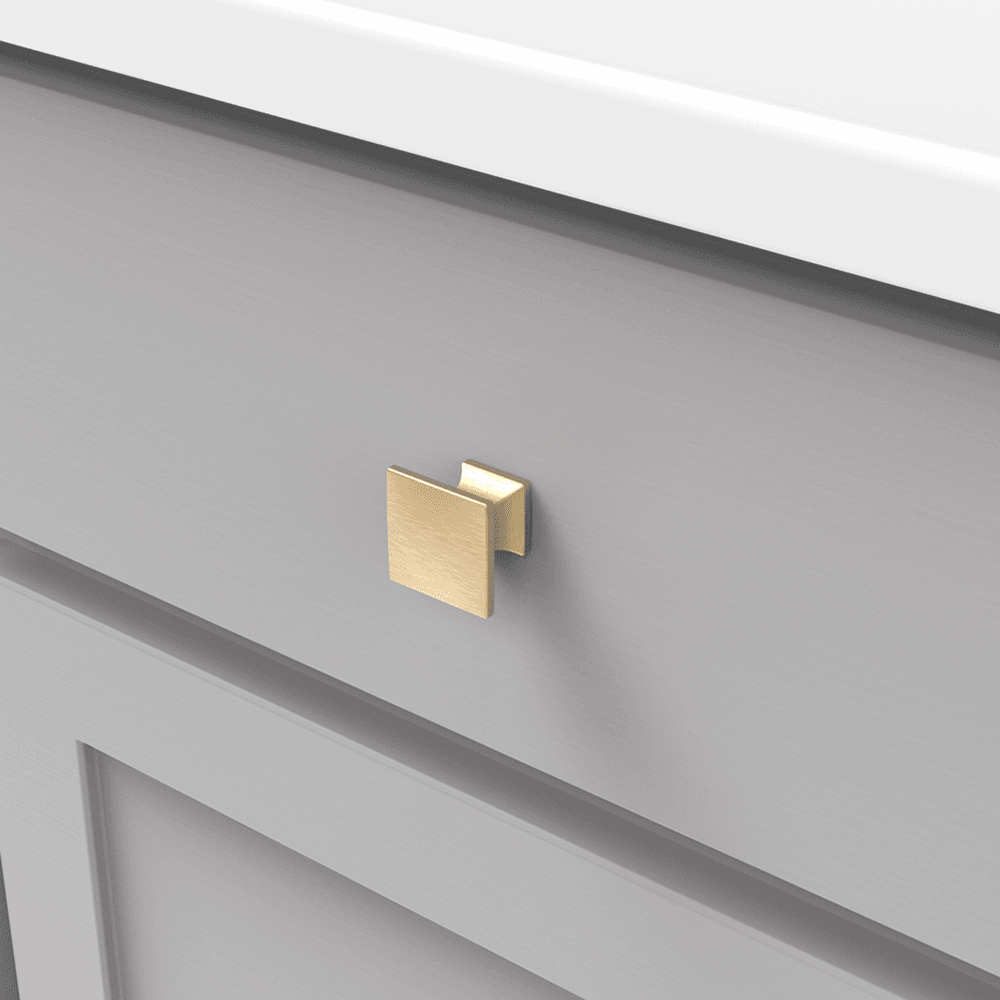 1-1/4" Studio Square Cabinet Knob, Brushed Golden Brass Alt 2 - Image