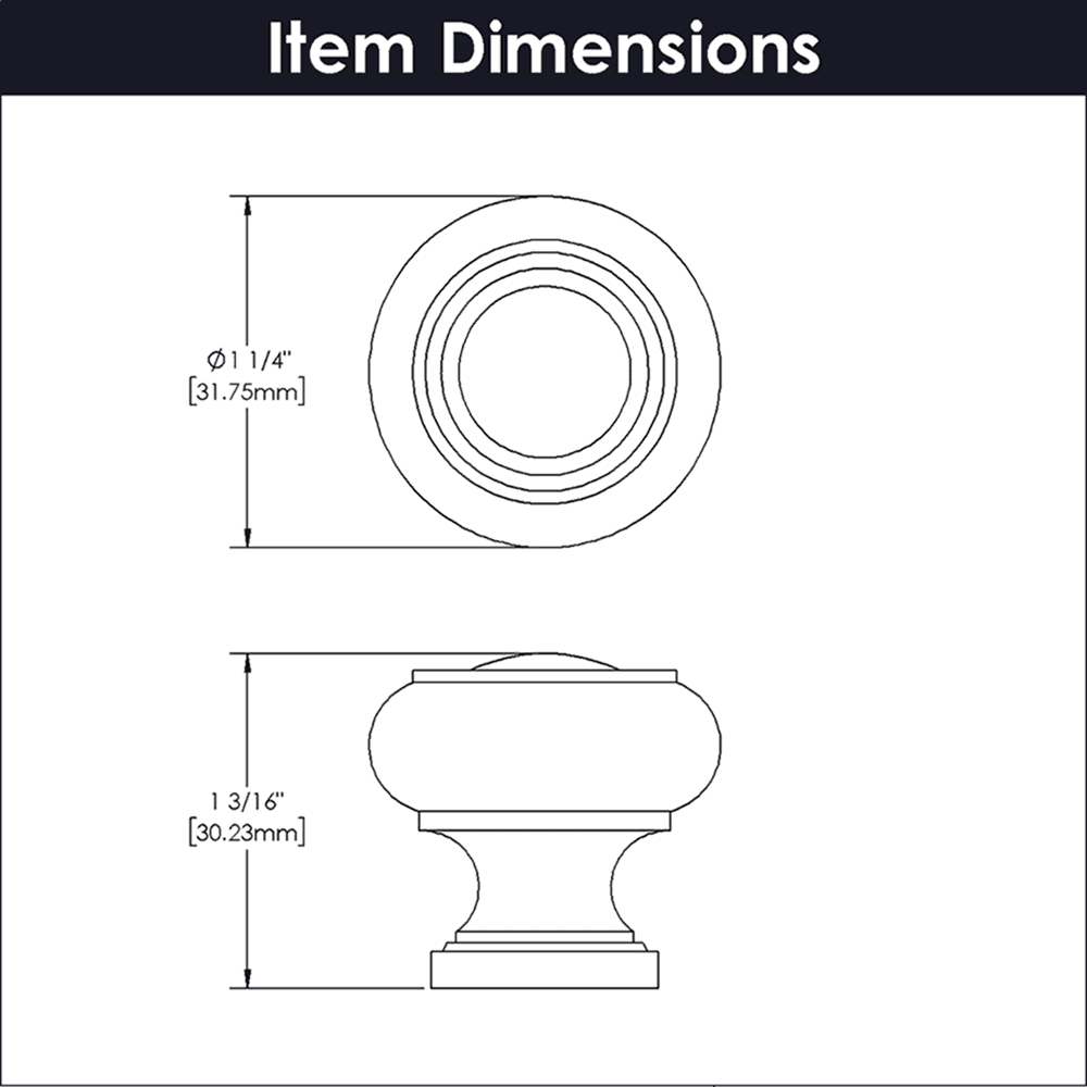 1-1/4" Cottage Mushroom Cabinet Knob, Matte Black (Box/10) Alt 1 - Image