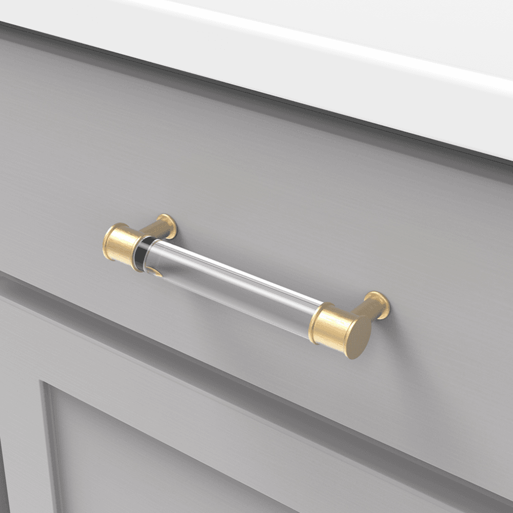 5-1/16" Midway Bar Pull, Crysacrylic/Brushed Golden Brass (10/Box) Alt 2 - Image