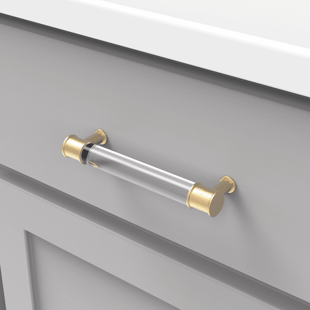 5-1/16" Midway Bar Pull, Crysacrylic/Brushed Golden Brass Alt 2 - Image