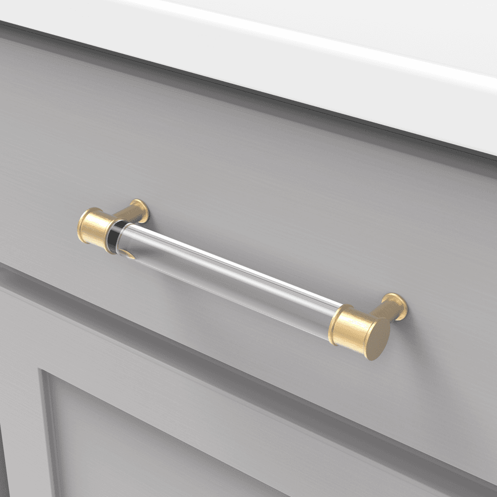6-5/16" Midway Bar Pull, Crysacrylic/Brushed Golden Brass Alt 2 - Image
