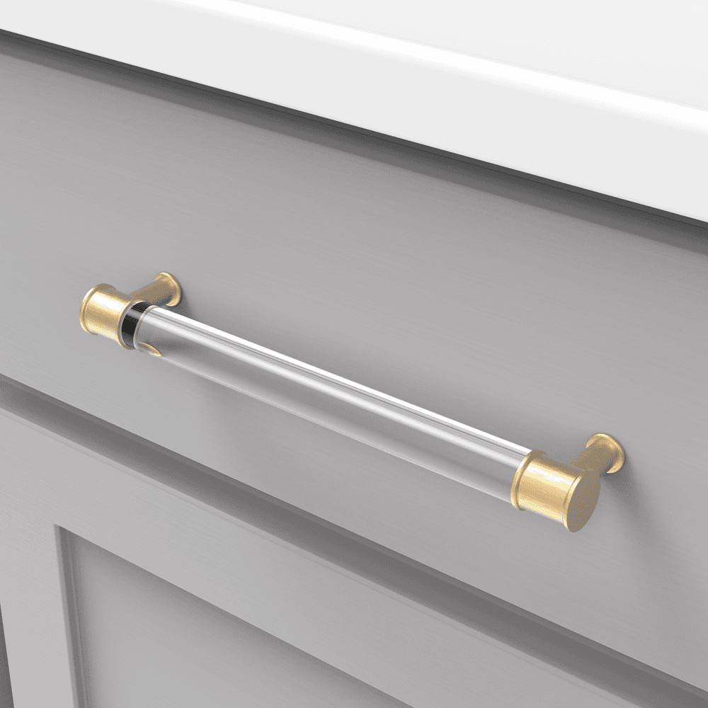 7-9/16" Midway Bar Pull, Crysacrylic/Brushed Golden Brass Alt 2 - Image