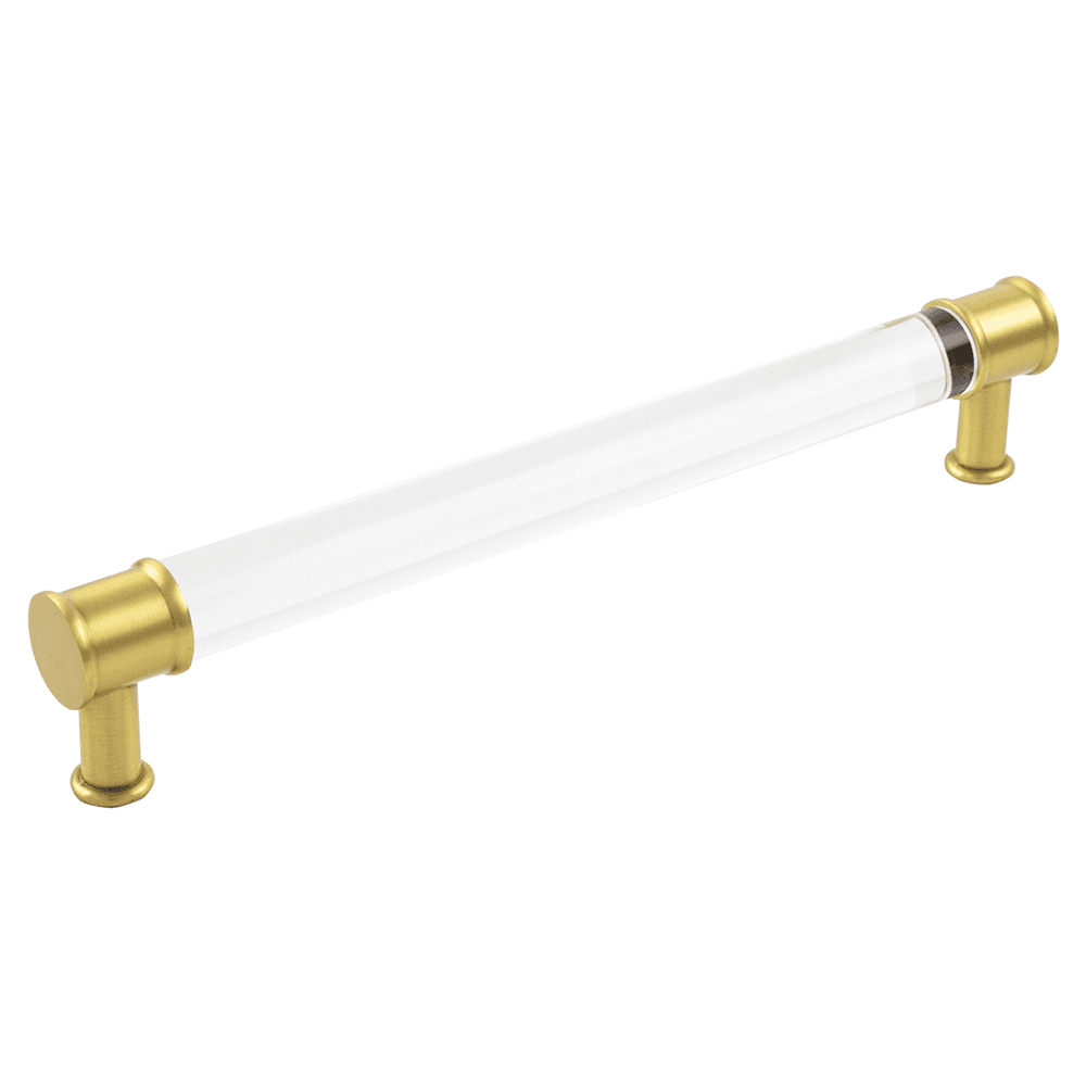 7-9/16" Midway Bar Pull, Crysacrylic/Brushed Golden Brass Main - Image