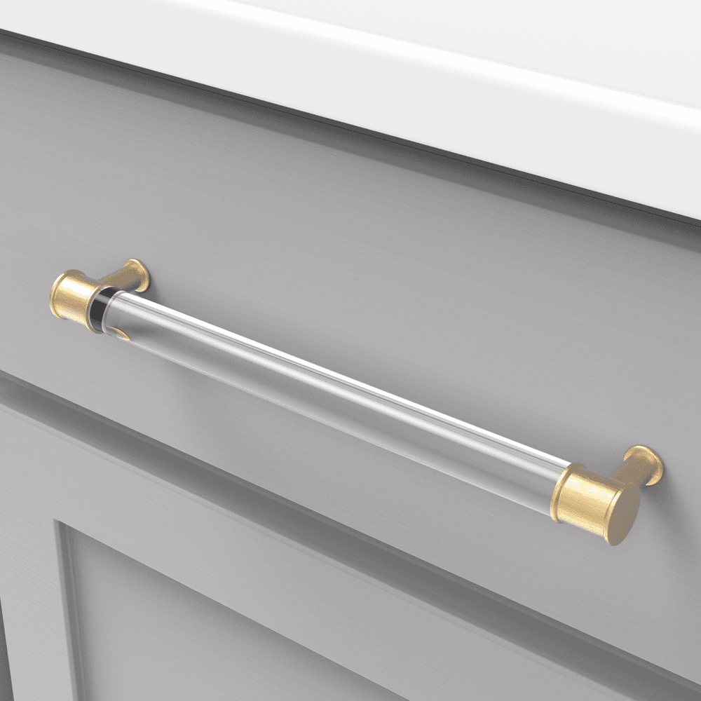 8-13/16" Midway Bar Pull, Crysacrylic/Brushed Golden Brass Alt 2 - Image