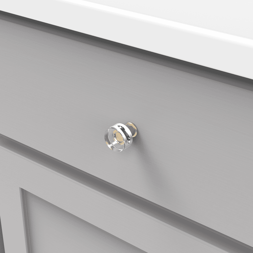 1" Midway Cabinet Knob, Crysacrylic/Brushed Golden Brass (Box/10) Alt 2 - Image