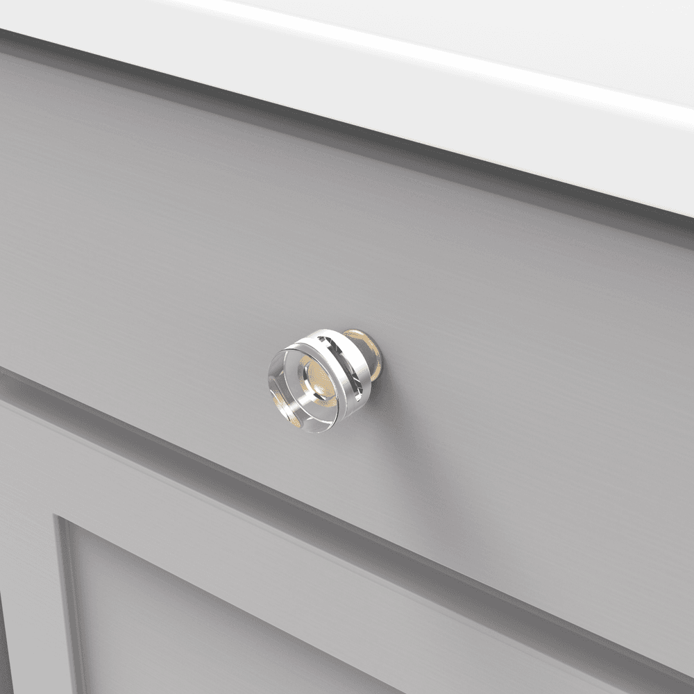 1-1/4" Midway Cabinet Knob, Crysacrylic/Brushed Golden Brass (Box/10) Alt 2 - Image