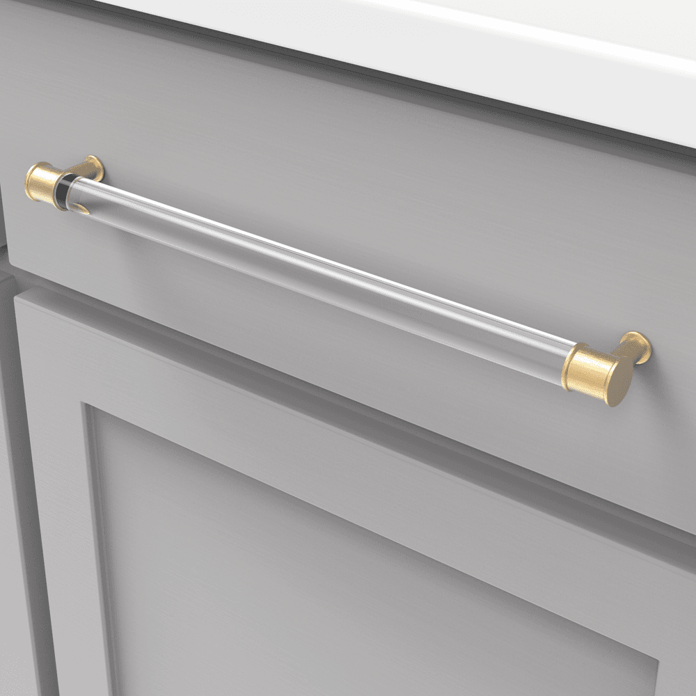 12" Midway Bar Pull, Crysacrylic/Brushed Golden Brass Alt 2 - Image