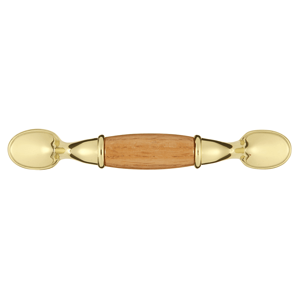 3" Woodgrain Cabinet pull, Polished Brass/Oak Alt 1 - Image
