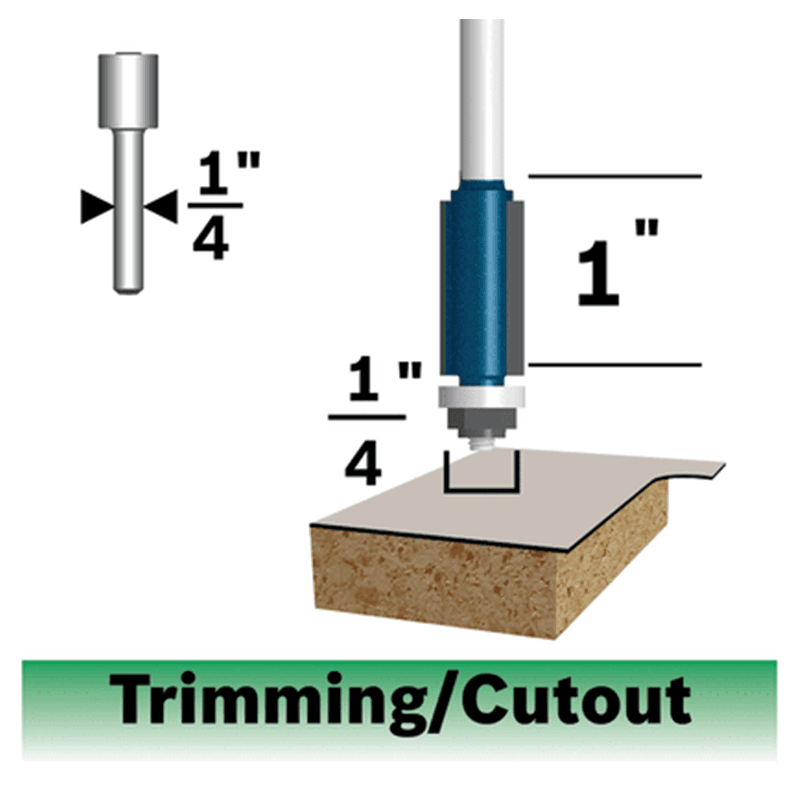 1/4" x 2-1/2" Flush Trim Bit, 2 Flute, 1/4" Shank - Alt Image 1