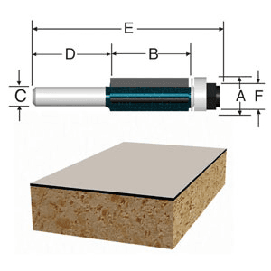 1/2" x 2-1/2" Flush Trim Bit, 3-Flute, 1/4" Shank - Alt Image 1