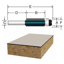 1/2" x 2-1/2" Flush Trim Bit, 3-Flute, 1/4" Shank - Alt Image 1