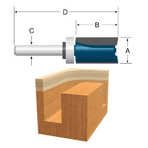 3/4" x 2-1/2" Straight Bit with Top Bearing, 2-Flute, 1/4" Shank - Alt Image 1