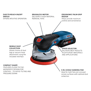 5" Brushless Random Orbit Sander Kit with CORE18V 4 Ah Advanced Power Battery - Alt Image 2