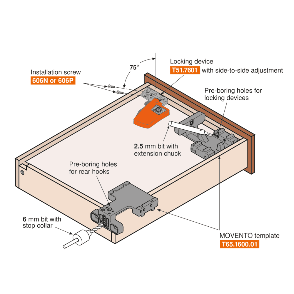 Blum Movento Narrow Drawer Front Locking Device - For 13 (1/2") drawer bottom recess