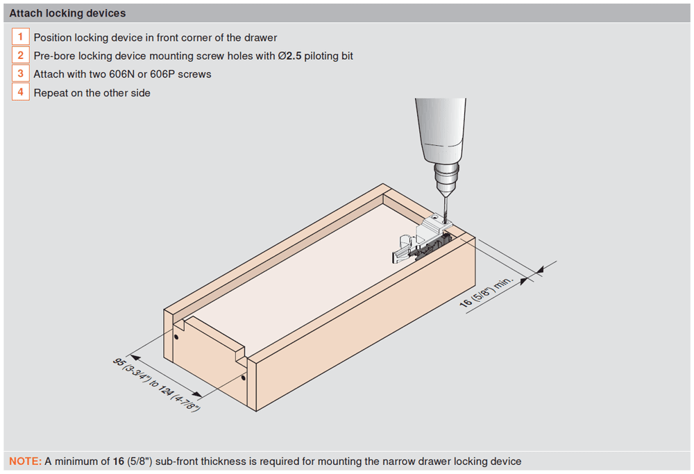 Blum Tandem 563/569 Narrow Drawer Locking Device - Captive and Self-Aligning Design