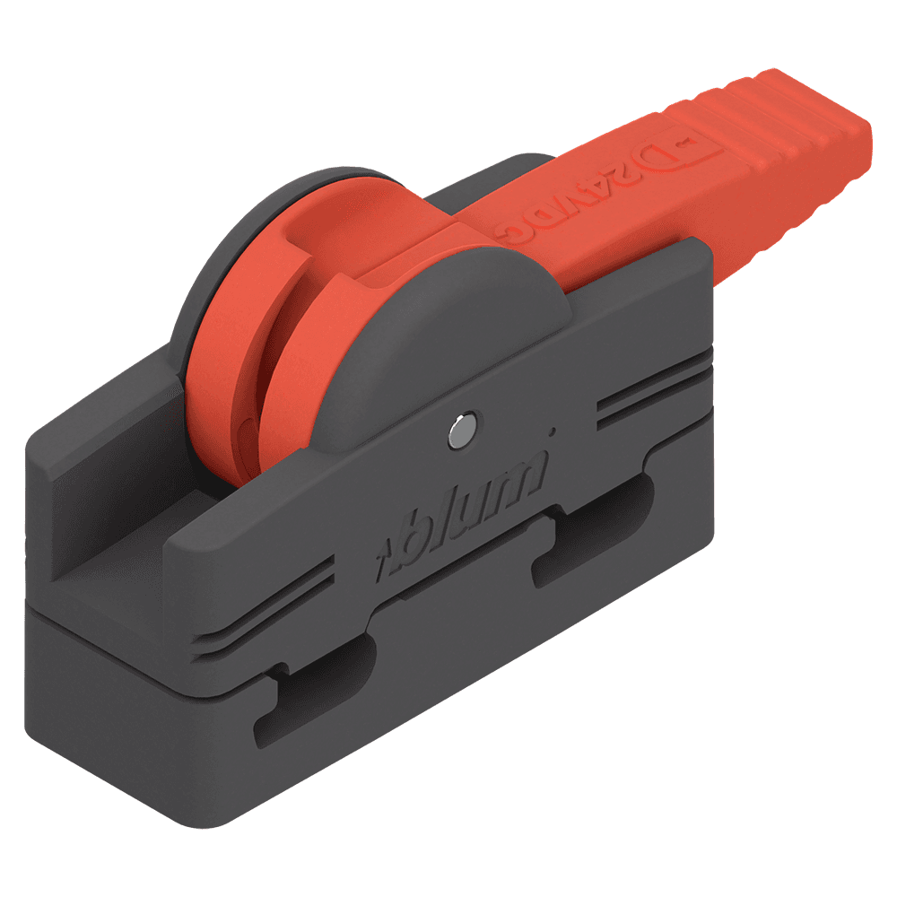 Blum Servo-Drive Cable Connector - Step 1: Insert cable for distribution into open slot.
