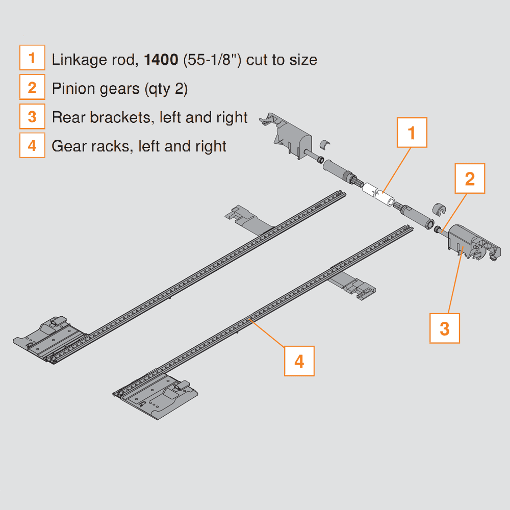 Blum Legrabox Lateral Stabilizer Set for Drawer, 11" - 16 - Pinion Gears