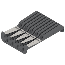 Blum Orga-Line knife holder set with wear resistant nylon parts and dishwasher safe construction.