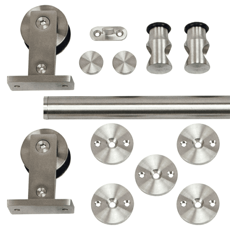 96" 8 Foot Rolling Barn Door Hardware Kit, Top Mount, Stainless Steel Finish Main - Image