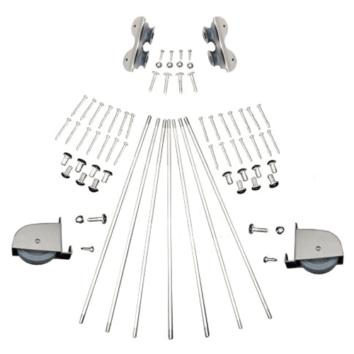 Lower ladder wheels and rolling hook hardware for 20" wide ladder