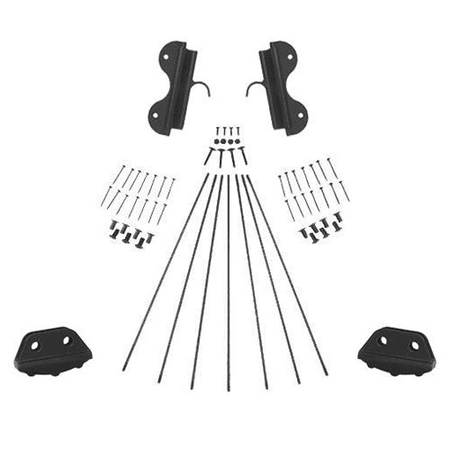 Kit includes 2 adjustable hooks, 2 non-skid feet, and 7 rung support rods for 8' ladder
