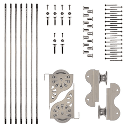 Quiet Glide Rolling Hook Ladder Hardware Kit in Satin Nickel Finish with 2 Top Rolling Hook Guides, 2 Bottom Rollers, and 7 Rung Support Kit for 16" Wide Library Ladder