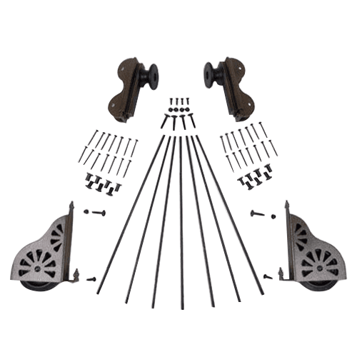 20" Wide Library Ladder Hardware - 2 Top Guides, 2 Bottom Rollers, 7 Rung Support Kit