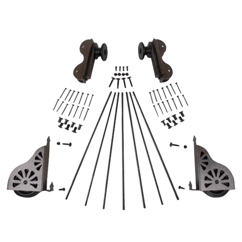 Rolling Hook Ladder Hardware Kit with Brake in Hammered Antique Brass Finish - Quiet Glide