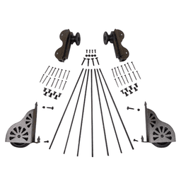 Rolling Hook Ladder Hardware Kit with Brake in Hammered Antique Brass Finish - Quiet Glide