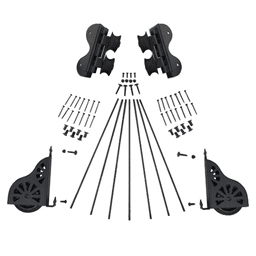 Library ladder kit with aluminum rail, swivel rollers, and rung support rods.