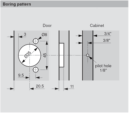 Compact 38N 105&#730; Opening Wrap-Around Face Frame Hinge, 45mm Boring Pattern, Self-Closing, 1/2" Overlay, Screw-On - Alt Image 2