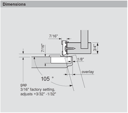 Compact 38N 105&#730; Opening Wrap-Around Face Frame Hinge, 45mm Boring Pattern, Self-Closing, 3/4" Overlay, Screw-On - Alt Image 3