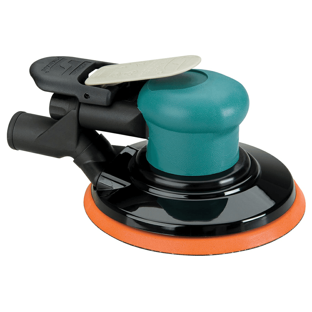 6" Dynorbital-Spirit random orbital sander with central vacuum and multi-hole hook & loop pad.