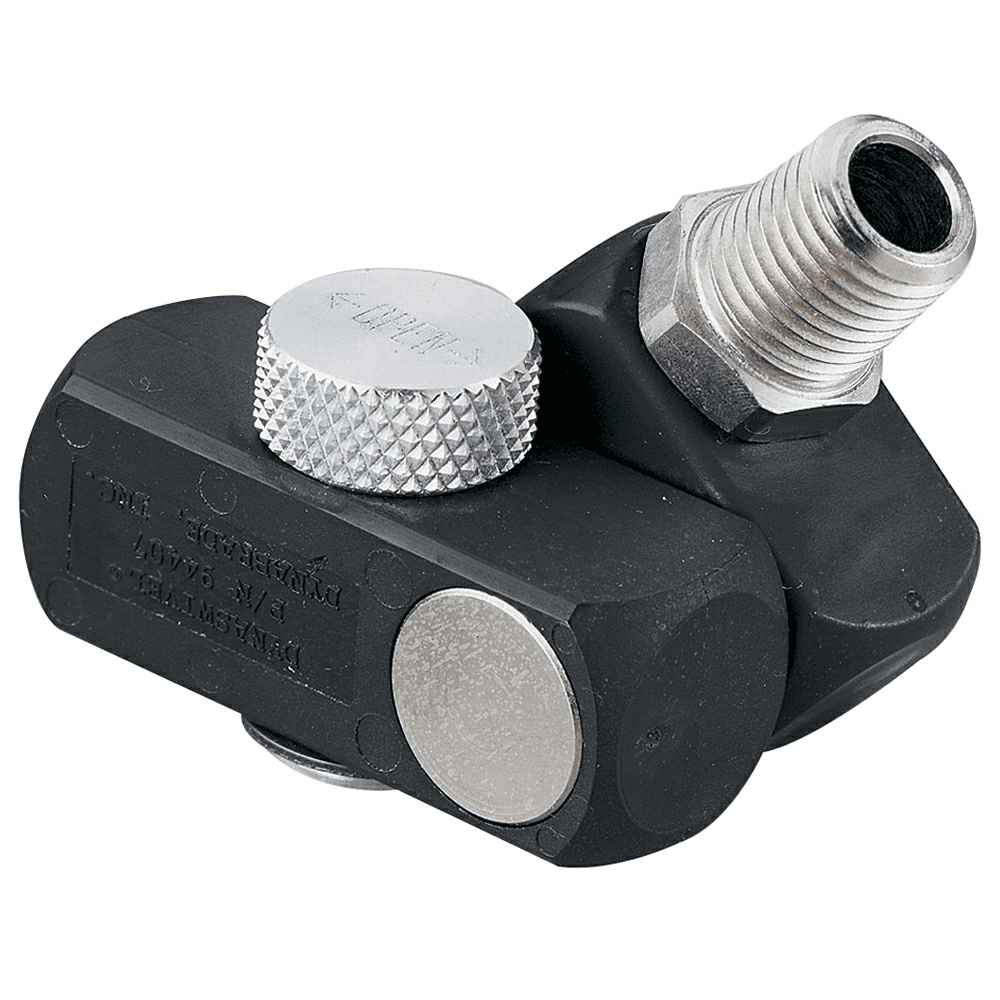 Dynabrade 1/4" Dynaswivel Double Pivot Flow Control Air Line Connector - Non-marring composite construction