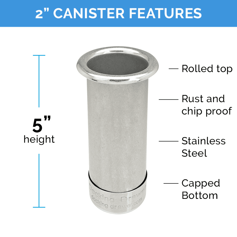 0024-00502 2" Round Capped Bottom Docking Drawer Canister, Stainless Steel Alt 6 - Image