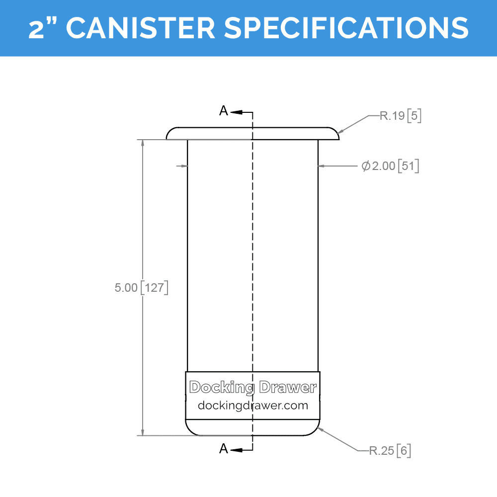 0024-00502 2" Round Capped Bottom Docking Drawer Canister, Stainless Steel Alt 8 - Image