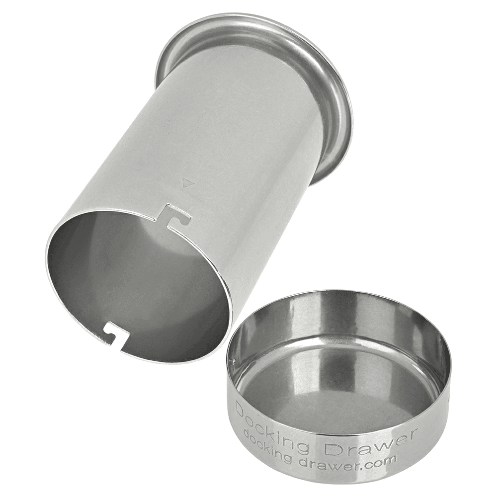 0024-00503 3" Round Capped Bottom Docking Drawer Canister, Stainless Steel Alt 1 - Image