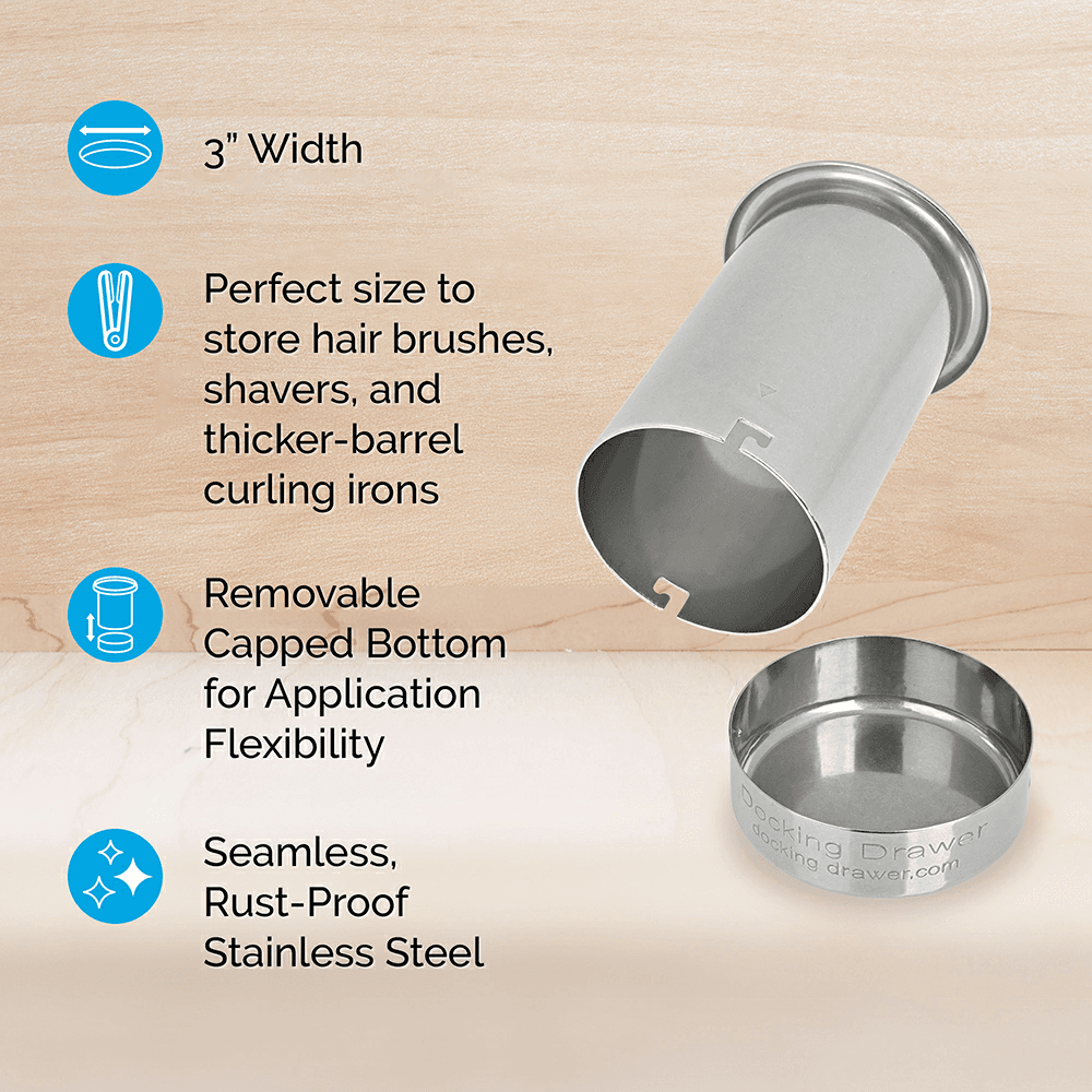 0024-00503 3" Round Capped Bottom Docking Drawer Canister, Stainless Steel Alt 5 - Image