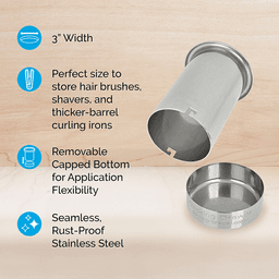 0024-00503 3" Round Capped Bottom Docking Drawer Canister, Stainless Steel Alt 5 - Image