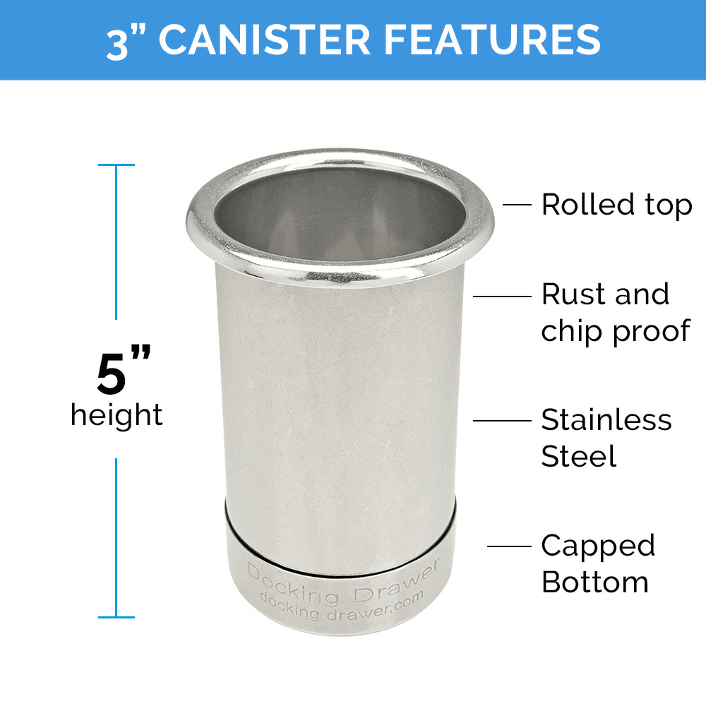 0024-00503 3" Round Capped Bottom Docking Drawer Canister, Stainless Steel Alt 6 - Image