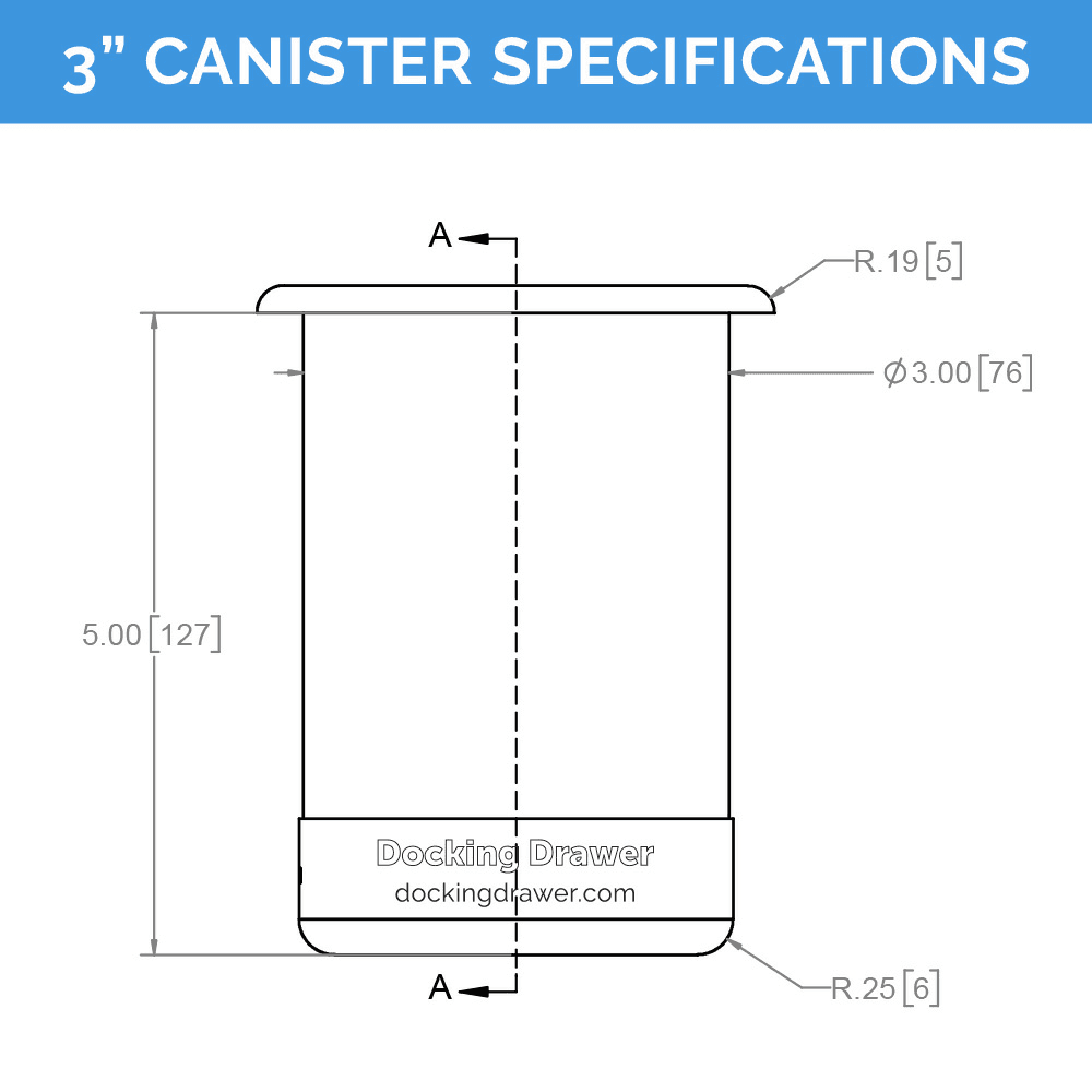 0024-00503 3" Round Capped Bottom Docking Drawer Canister, Stainless Steel Alt 8 - Image