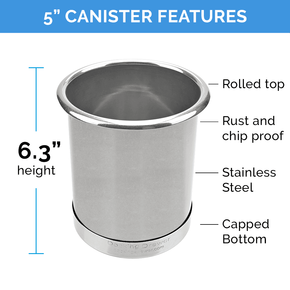 5" Round Capped Bottom Docking Drawer Canister, Stainless Steel Alt 6 - Image