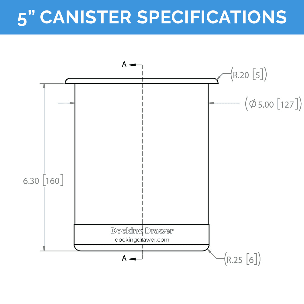 5" Round Capped Bottom Docking Drawer Canister, Stainless Steel Alt 7 - Image