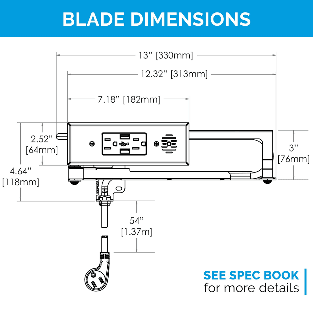 Docking Drawer Blade In-Drawer Outlet with 2 15-amp AC outlets and 2 USB-A ports, White - Alt Image 4