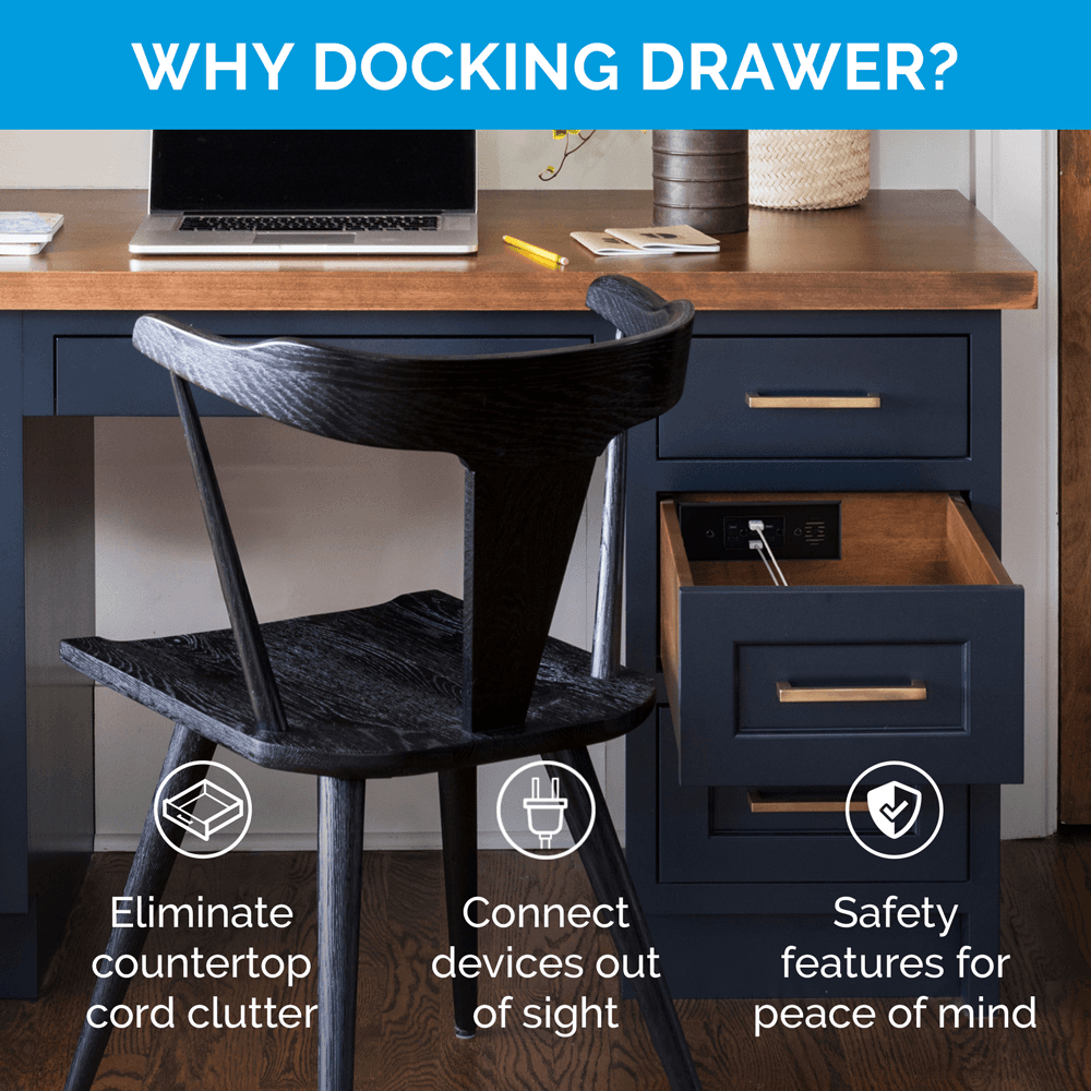 Docking Drawer Blade In-Drawer Outlet with 2 15-amp AC outlets and 2 USB-A ports, White - Alt Image 5