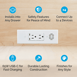 Docking Drawer Blade In-Drawer Outlet with 2 15-amp AC outlet and 65W USB-C Port, Stainless Steel Alt 2 - Image