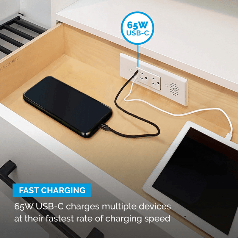 Docking Drawer Blade In-Drawer Outlet with 2 15-amp AC outlet and 65W USB-C Port, Stainless Steel Alt 5 - Image