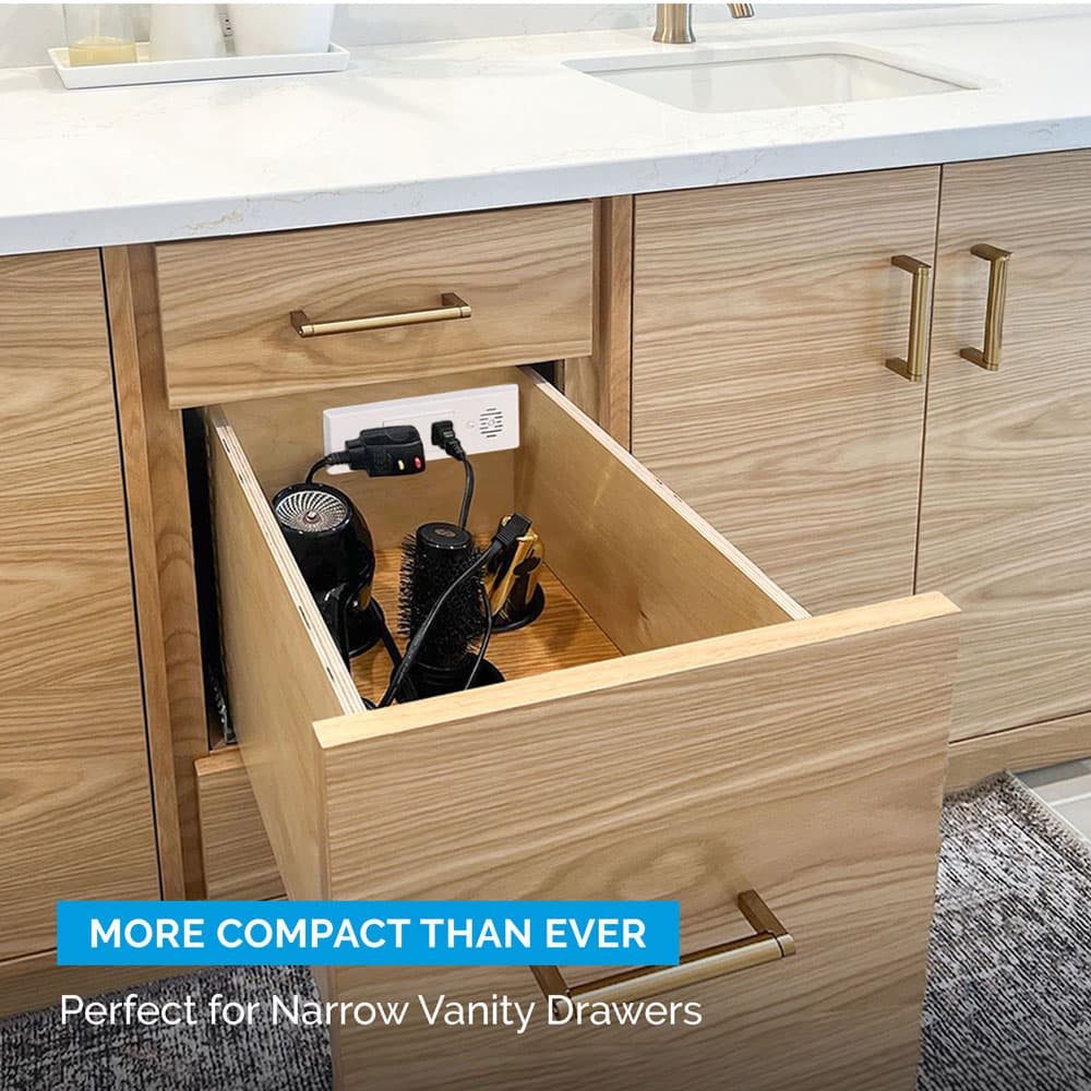 Docking Drawer 15 Amp Blade Compact Vanity Outlet with 2 65W USB-C Ports & 2 AC Outlets, Stainless Steel - Feature 5 Image