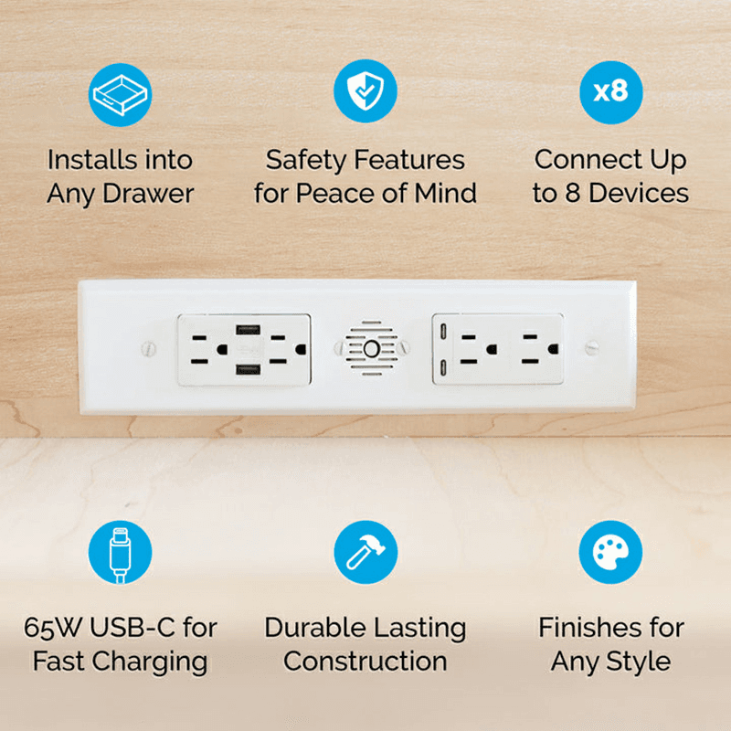 Docking Drawer Blade Duo In-Drawer Outlet with 4 15-amp AC Outlet and 2 65W USB-C/USB-A Port, White Alt 2 - Image