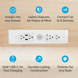 Docking Drawer Blade Duo In-Drawer Outlet with 4 15-amp AC Outlet and 2 65W USB-C/USB-A Port, White Alt 2 - Image